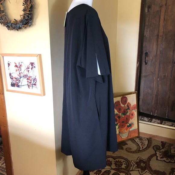 REPREVE sz 24W Little Black Dress White Pleat Sleeve ECORecycle FastDry $180 NEW - Picture 6 of 17